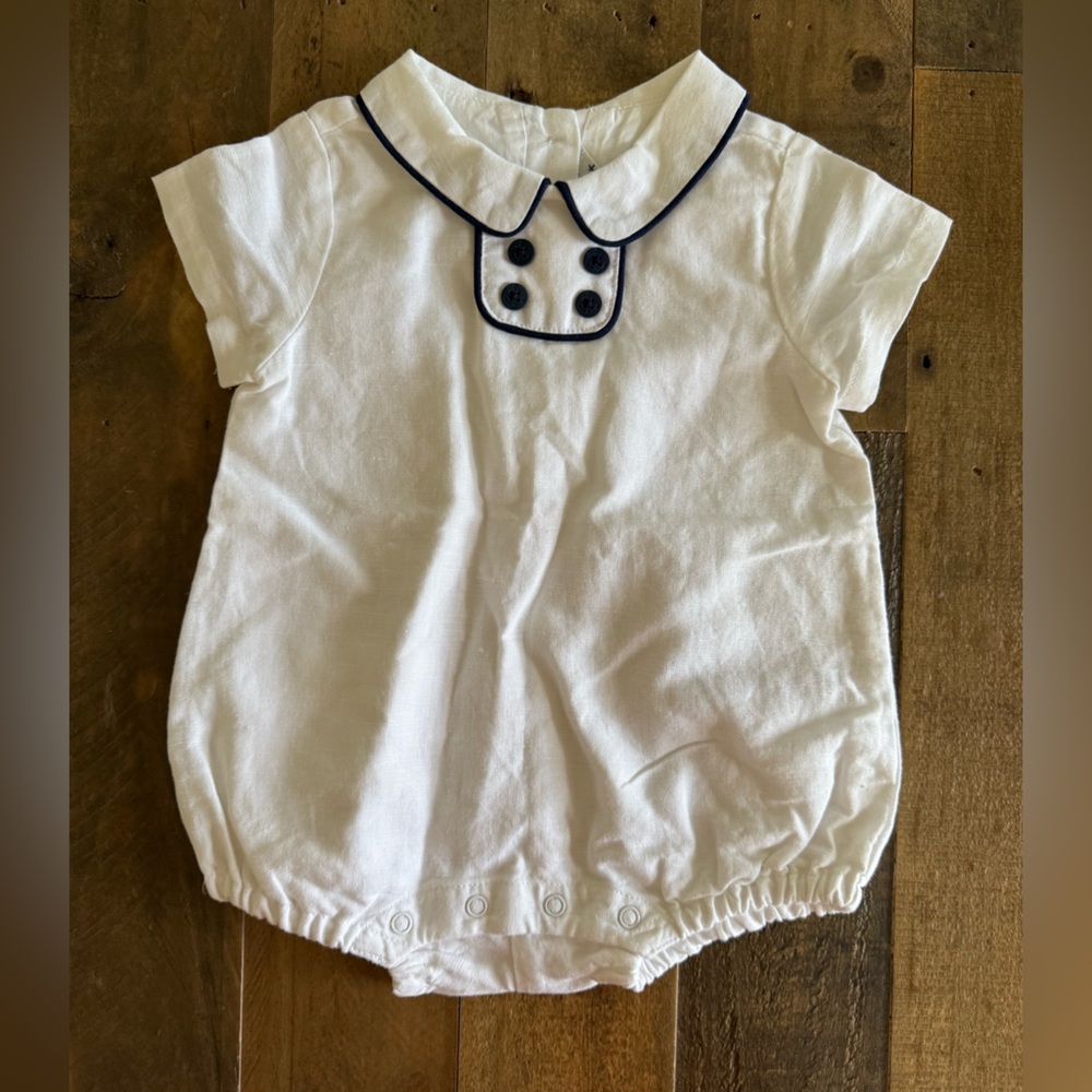 Janie & Jack - LINEN COLLARED ONE-PIECE - White - 0-3m
